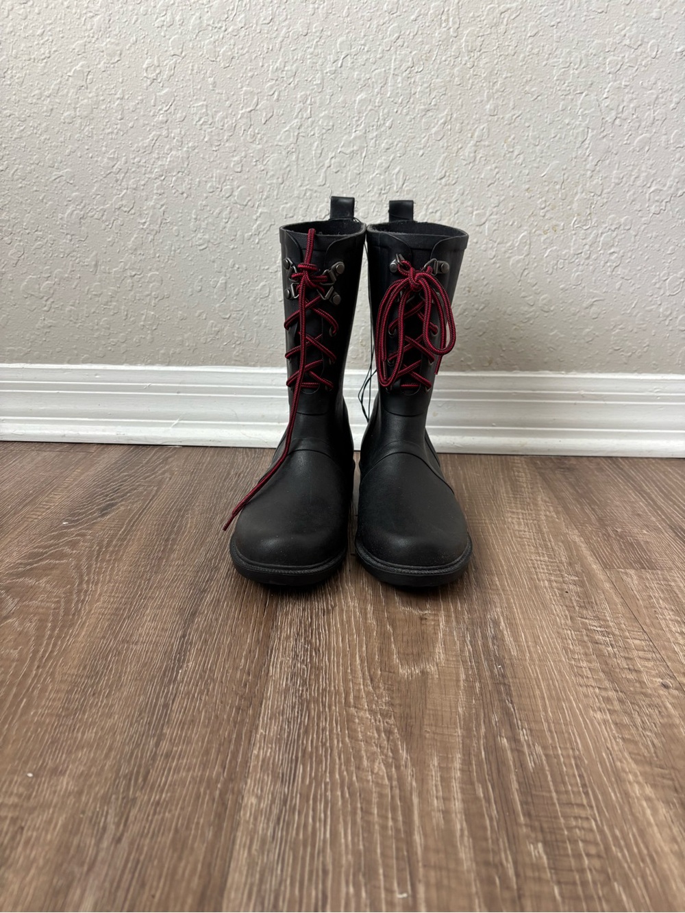 Merona Black Lace-Up Mid-Calf Boots with Red Laces